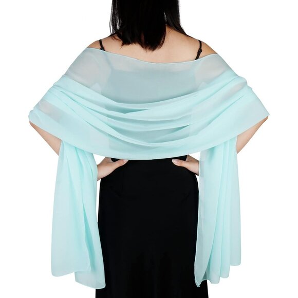 Women Light Blue Elegant Soft Sheer Chiffon Stole Bride Wedding Shawls and Wraps - Picture 4 of 7